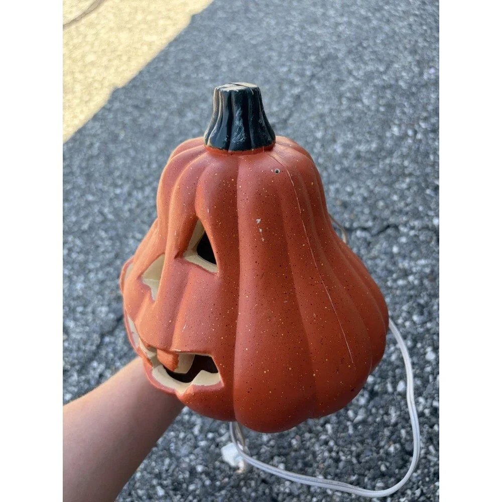Plastic Electric Plug In Pumpkin Light 9”Wx 8”H Halloween Jack O Lantern